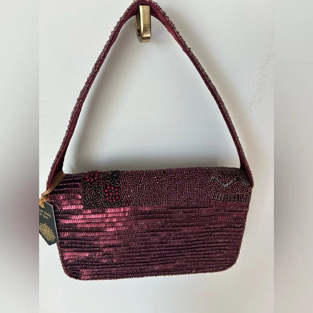 Beaded Burgundy sequins Shoulder Bag